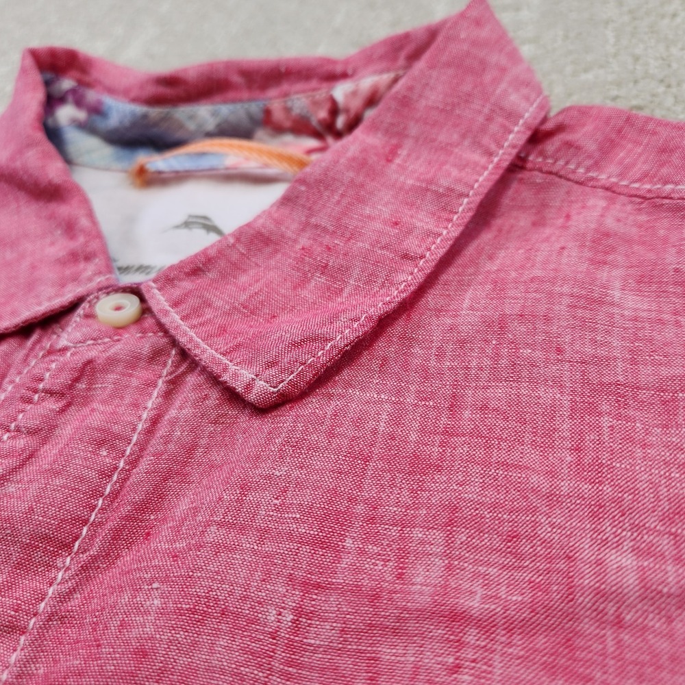 Tommy Bahama Shirt Men XL 100% Linen Button Up Relax Fit Pink Beach Wealth - Picture 2 of 13